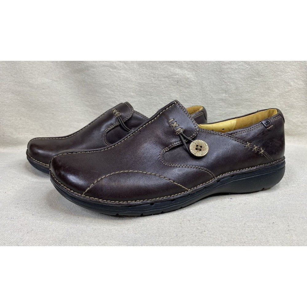 Clarks Unstructured UnLoop Women’s Brown Leather Loafers SlipOn Shoes  9.5Wide